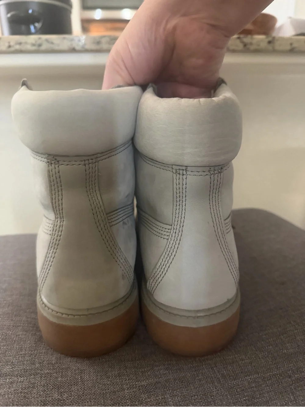 Timberland Off-White Leather Lace-Up Work Boot with Tan Lug Sole